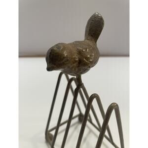 Metal 4 Slot Letter Post Card Picture Display Holder Bird On Top